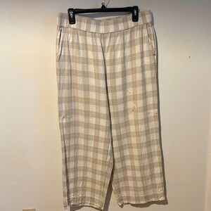 Isaac Mizrahi Beige Checkered Linen Ankle Pants